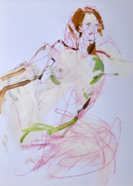 Modèle, griffonnages roses clair — peinture de Henk van Dam