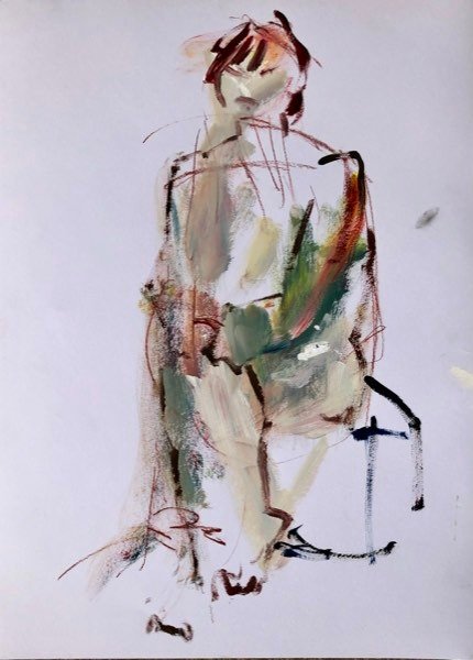 Modèle, pied de chaise bleu — peinture de Henk van Dam