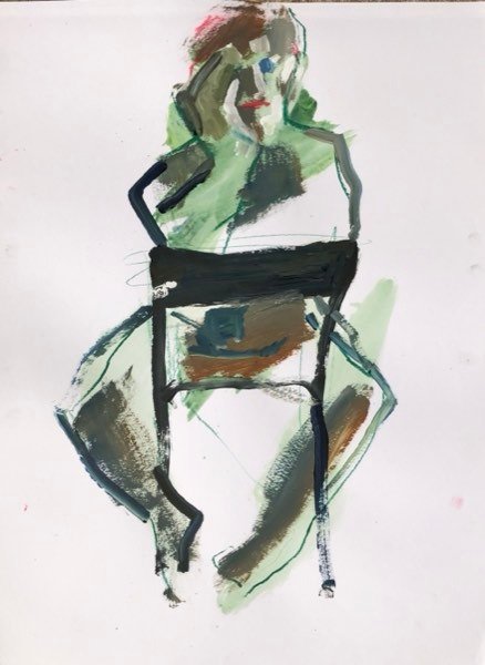 Modèle, chaise noire vert — peinture de Henk van Dam