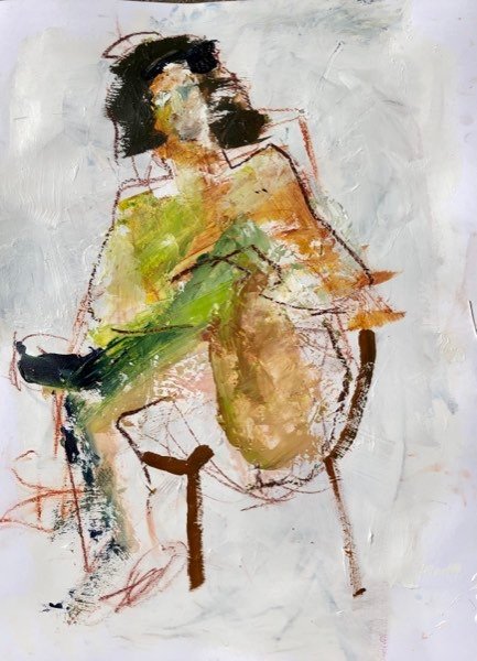 Modèle, vert sur chaise — peinture de Henk van Dam