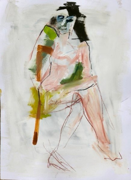 Modèle en jaune/vert — peinture de Henk van Dam