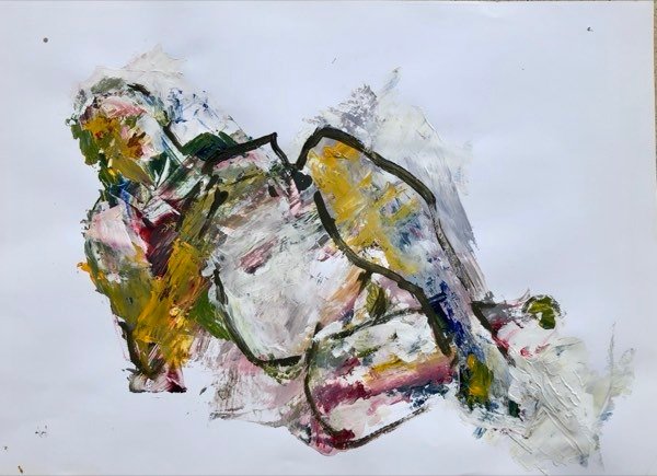 Modèle, moutarde abstrait — peinture de Henk van Dam