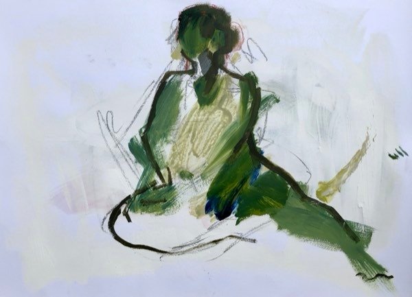 Modèle, vert assis simple — peinture de Henk van Dam