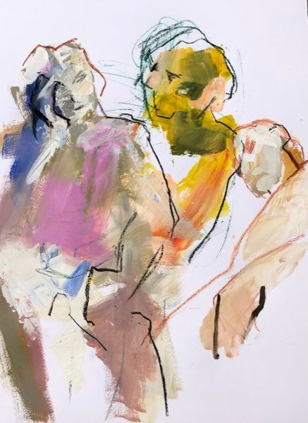 Deux modèles, mauve et ocre — peinture de Henk van Dam