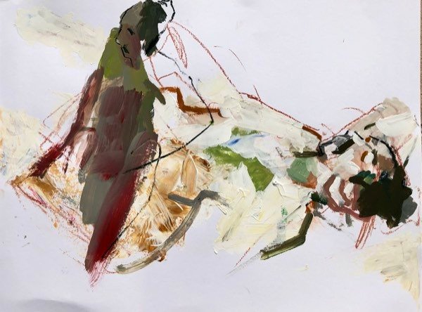 Deux modèles, bordeaux chevauchant — peinture de Henk van Dam