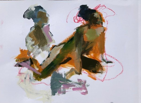 Deux modèles, griffonnages rouges — peinture de Henk van Dam