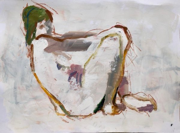 Modèle, contour ocre allongé — peinture de Henk van Dam