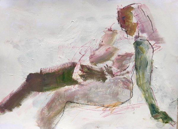Modèle, jambe mauve olive — peinture de Henk van Dam