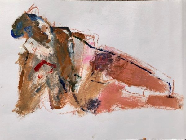 Modèle, brun chaud rose allongé — peinture de Henk van Dam