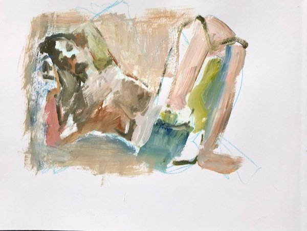 Modèle, pastel abstrait — peinture de Henk van Dam