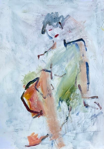 Modèle, cheveux gris sauge — peinture de Henk van Dam
