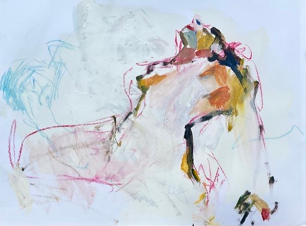 Modèle, craie rose dynamique — peinture de Henk van Dam