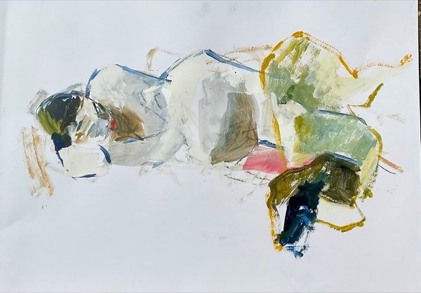 Modèle, accent bleu marine au pied — peinture de Henk van Dam