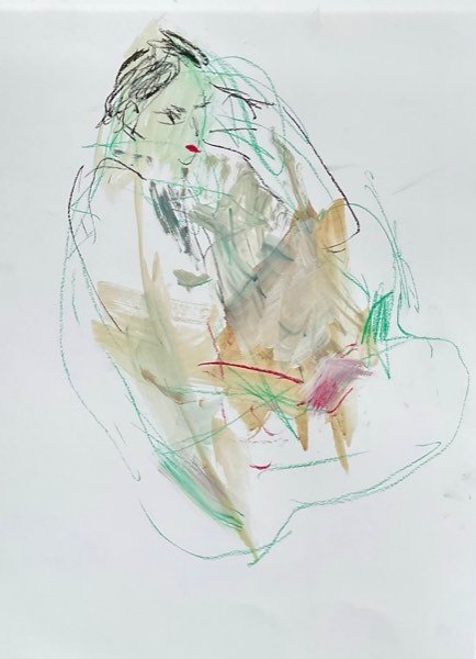 Modèle, lignes vertes délicates — peinture de Henk van Dam