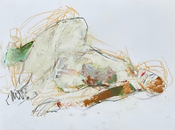 Modèle, craie ocre allongé — peinture de Henk van Dam