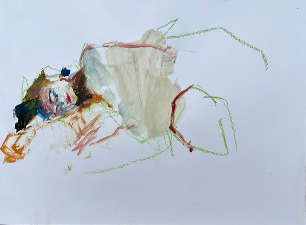 Modèle, griffonnages verts allongé — peinture de Henk van Dam