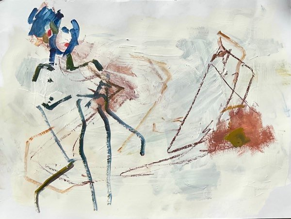 Deux figures, lignes bleues — peinture de Henk van Dam