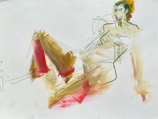 Modèle, cheveux ocre rouge sarcelle — peinture de Henk van Dam