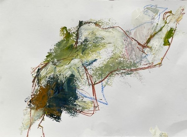 Modèle, olive marine abstrait — peinture de Henk van Dam