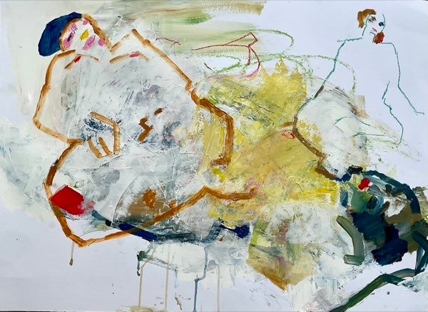 Deux modèles, rouge moutarde — peinture de Henk van Dam