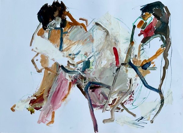 Deux modèles, composition complexe — peinture de Henk van Dam