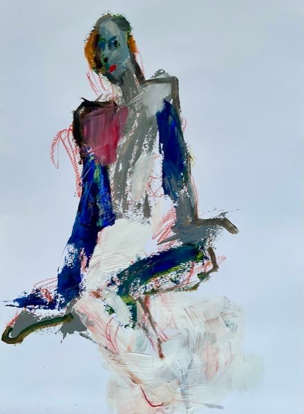 Modèle, bleu cobalt visage sienne — peinture de Henk van Dam
