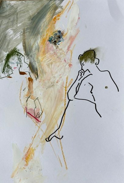 Deux modèles, croquis et peinture — peinture de Henk van Dam