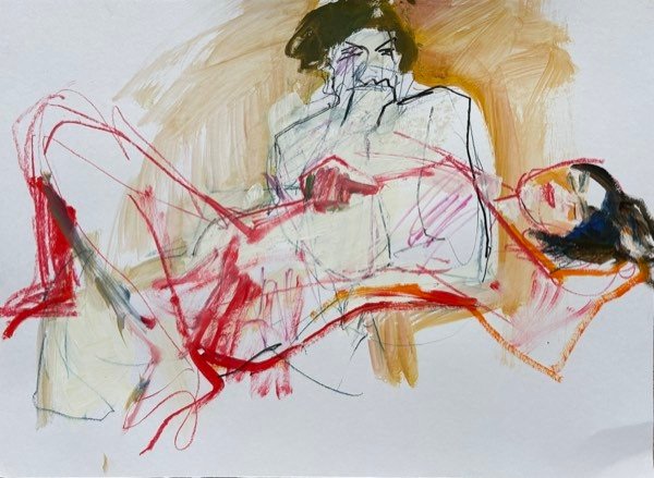 Étude de modèle, lignes de craie rouge intense — peinture de Henk van Dam