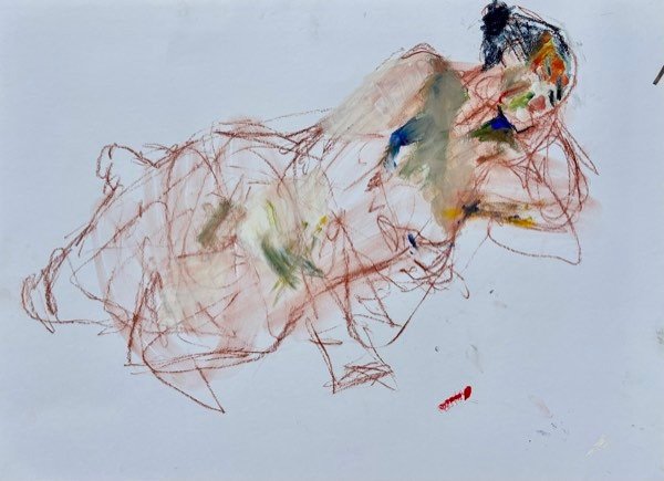 Modèle, croquis sienne tête colorée — peinture de Henk van Dam