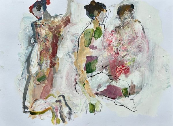 Trois modèles, bordeaux olive — peinture de Henk van Dam