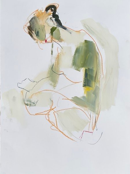 Modèle, jaune olive penché — peinture de Henk van Dam