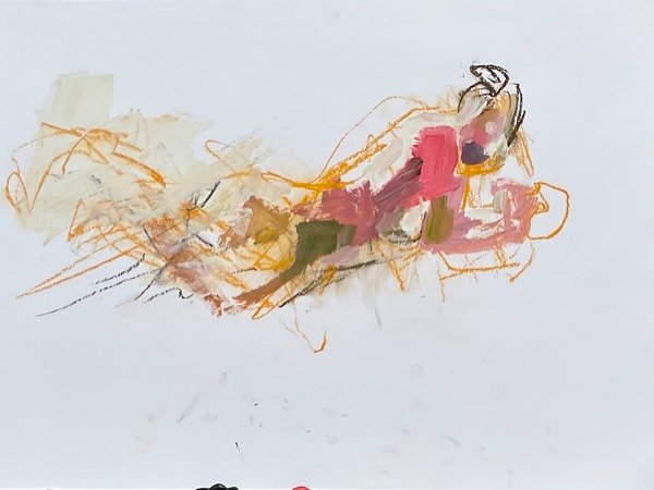 Modèle, craie orange bordeaux — peinture de Henk van Dam