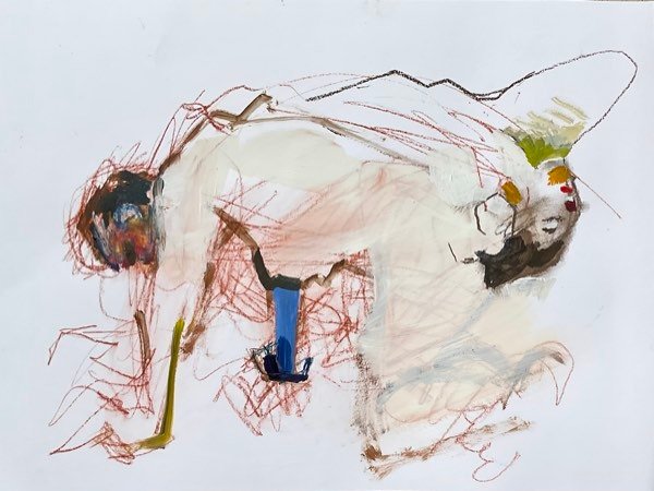 Modèle, penché en avant craie sienne — peinture de Henk van Dam