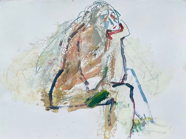 Modèle, brun-rouge contour sarcelle — peinture de Henk van Dam