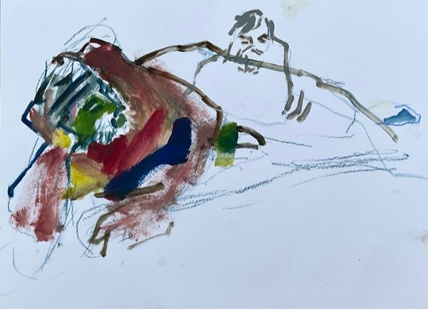 Modèle, blocs de couleur allongé — peinture de Henk van Dam