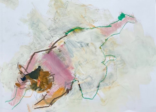Modèle, rose vert élégant — peinture de Henk van Dam
