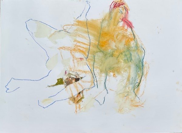 Modèle, ocre sauge ligne bleue — peinture de Henk van Dam