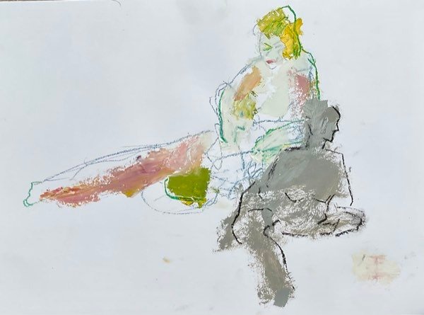 Deux modèles, rose gris côte à côte — peinture de Henk van Dam