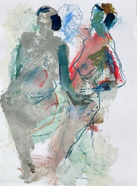 Deux modèles, gris-vert et rouge — peinture de Henk van Dam