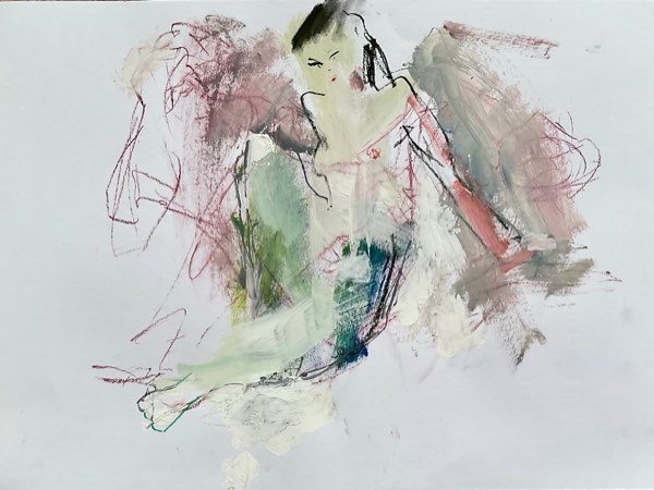 Modèle, craie sauge bordeaux — peinture de Henk van Dam
