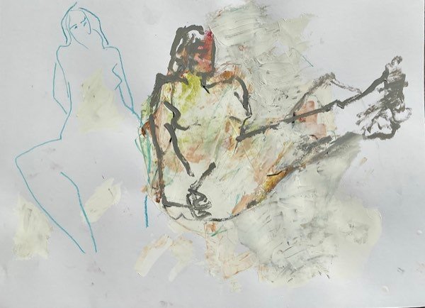 Deux modèles, croquis bleu sombre — peinture de Henk van Dam