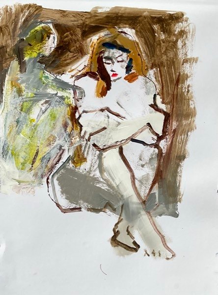 Modèle, champ brun cheveux sombres — peinture de Henk van Dam