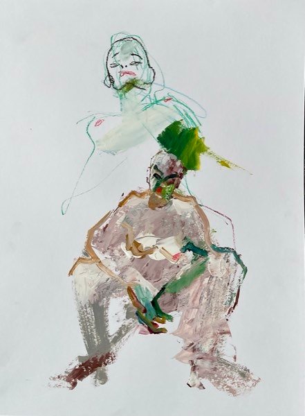 Deux modèles, sarcelle et violet — peinture de Henk van Dam