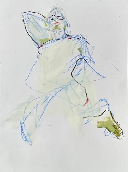 Modèle, jambe dynamique craie bleue — peinture de Henk van Dam