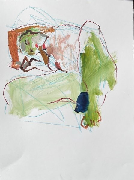 Modèle, craie orange olive bleu — peinture de Henk van Dam