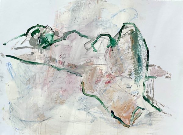 Modèle, contour vert foncé crème — peinture de Henk van Dam