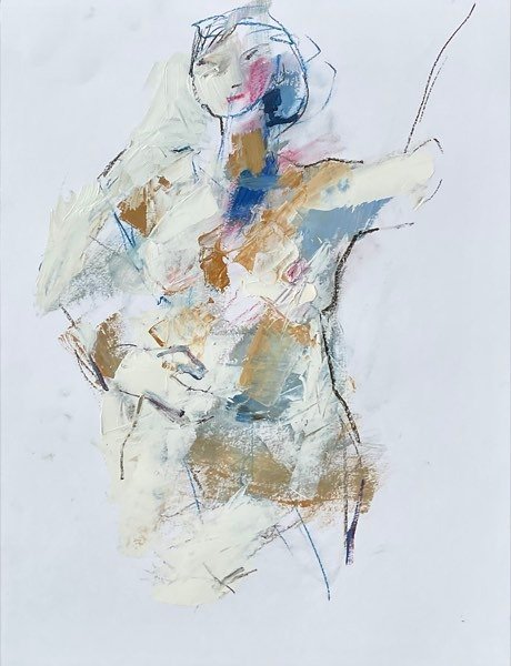 Model, arm omhoog chartreuse — schilderij van Henk van Dam