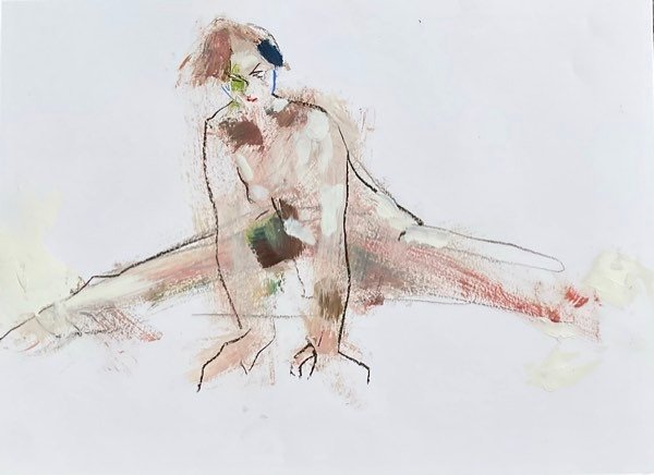Zittend, voorover leunend model — schilderij van Henk van Dam