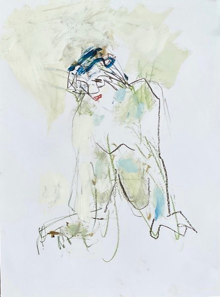 Model in geel/groen — schilderij van Henk van Dam