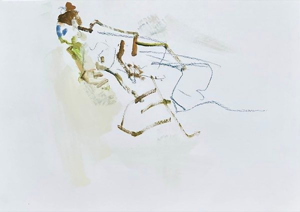 Model, bruin blauw krijt minimaal — schilderij van Henk van Dam